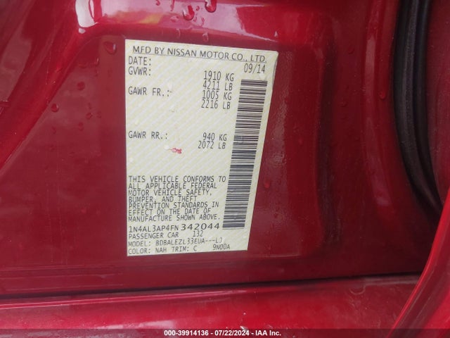 Nissan Altima 2.5 S 2015 1N4AL3AP4FN342044 Image 9
