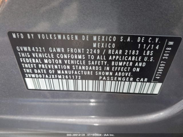 3VWD07AJXFM261172 Volkswagen Jetta 1.8t Se