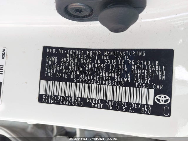 Toyota COROLLA LE 2020 5YFEPRAEXLP092096 Image 9