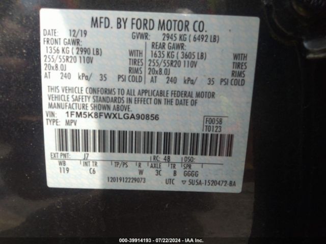 1FM5K8FWXLGA90856 Ford Explorer Limited