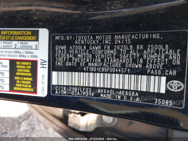 4T1BD1EB5FU044571 Toyota Avalon Hybrid Xle Premium