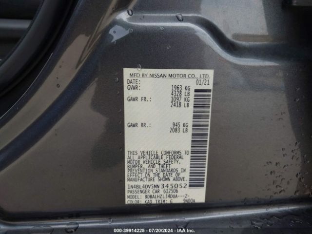 1N4BL4DV5MN345052 Nissan Altima Sv Fwd