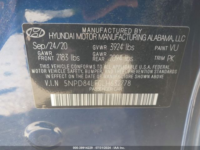 5NPD84LF0LH632778 Hyundai ELANTRA SEL