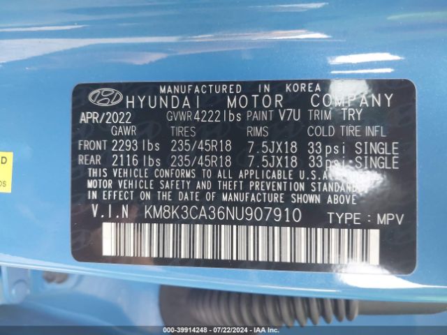KM8K3CA36NU907910 Hyundai Kona N Line