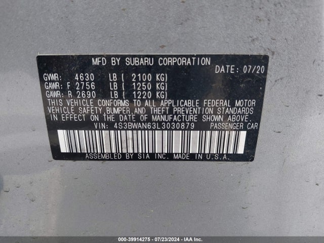 4S3BWAN63L3030879 Subaru Legacy Limited