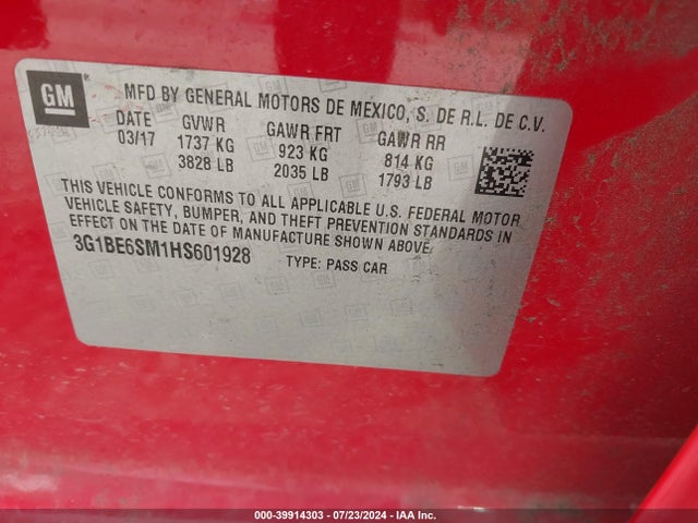 Chevrolet Cruze Lt Auto 2017 3G1BE6SM1HS601928 Image 9