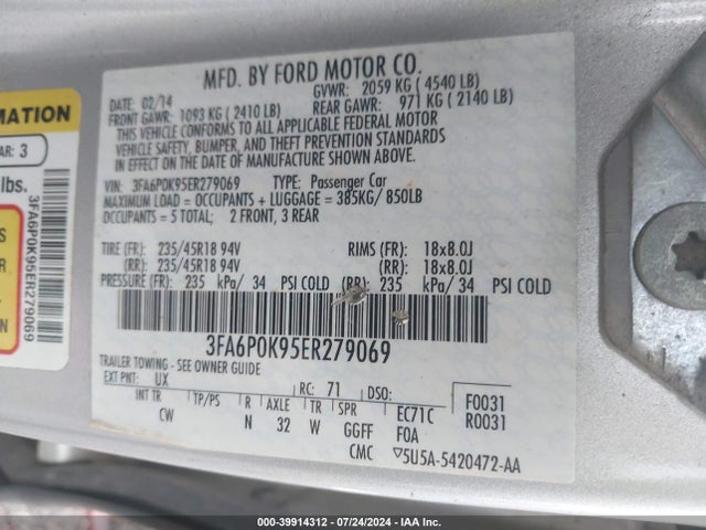 Ford Fusion Titanium 2014 3FA6P0K95ER279069 Image 9