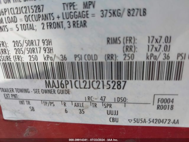 MAJ6P1CL2JC215287 Ford Ecosport Ses