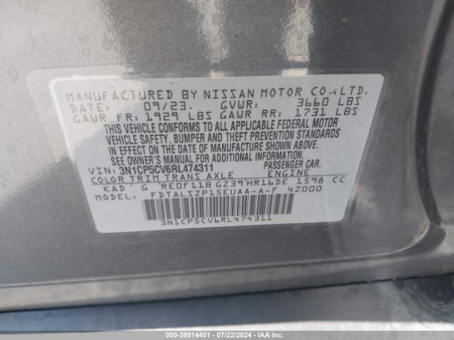 3N1CP5CV6RL474311 Nissan Kicks Sv Xtronic Cvt