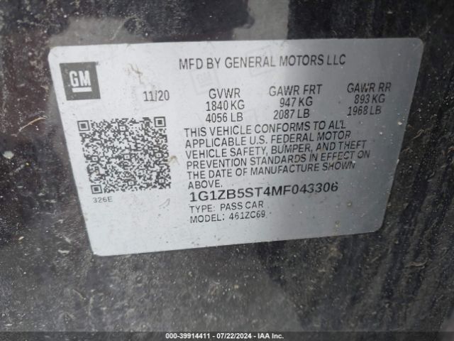 1G1ZB5ST4MF043306 Chevrolet Malibu Fwd Ls