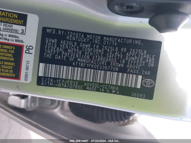 Toyota CAMRY LE 2014 4T1BF1FK0EU367708 Image 9