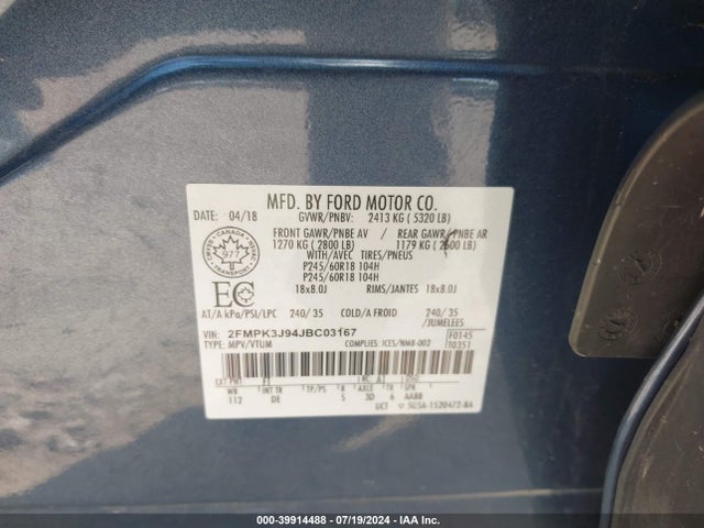 Ford EDGE SEL 2018 2FMPK3J94JBC03167 Image 9