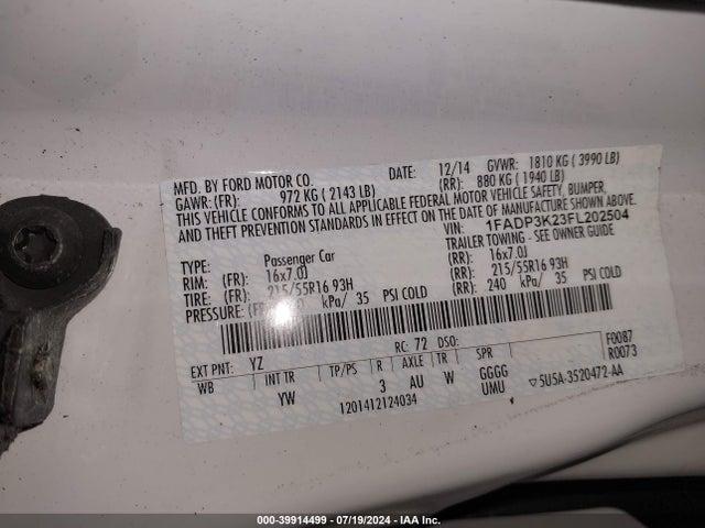 Ford FOCUS SE 2015 1FADP3K23FL202504 Image 9