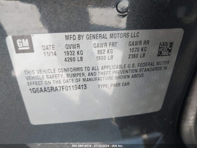 1G6AA5RA7F0119413 Cadillac Ats Standard