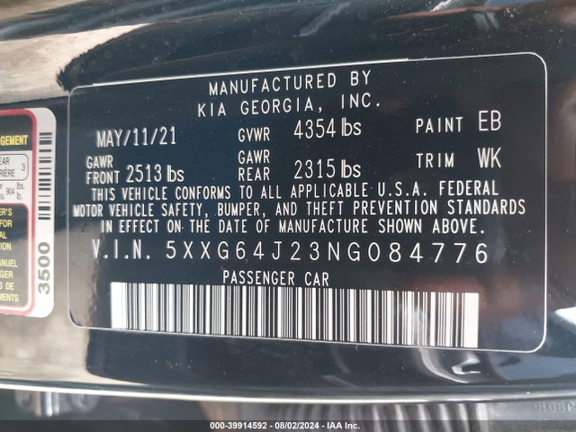 KIA K5 Gt-line 2022 5XXG64J23NG084776 Image 9