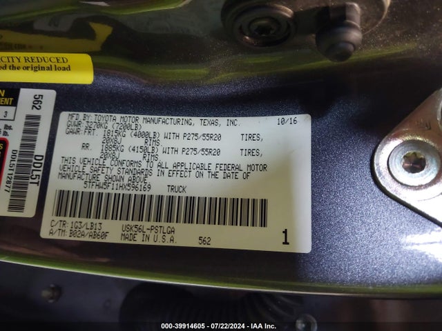 5TFHW5F11HX596169 Toyota Tundra Limited 5.7l V8