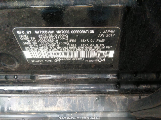 JA4AZ3A33HZ058013 Mitsubishi Outlander Se/sel
