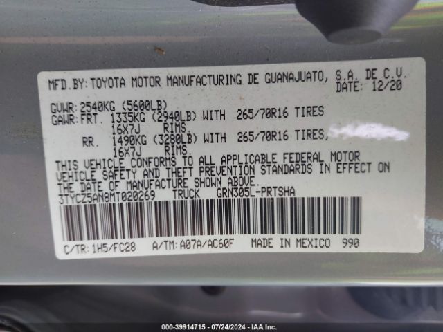 3TYCZ5AN8MT020269 Toyota Tacoma Sr5 V6