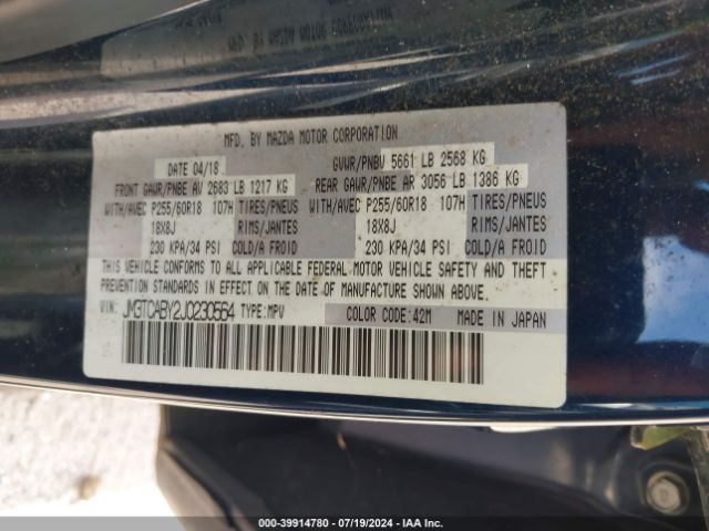 JM3TCABY2J0230564 Mazda CX-9 SPORT
