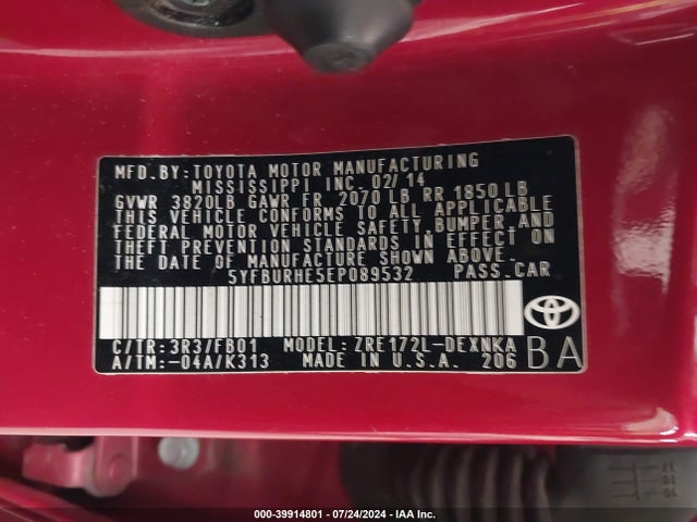 Toyota COROLLA LE 2014 5YFBURHE5EP089532 Image 9