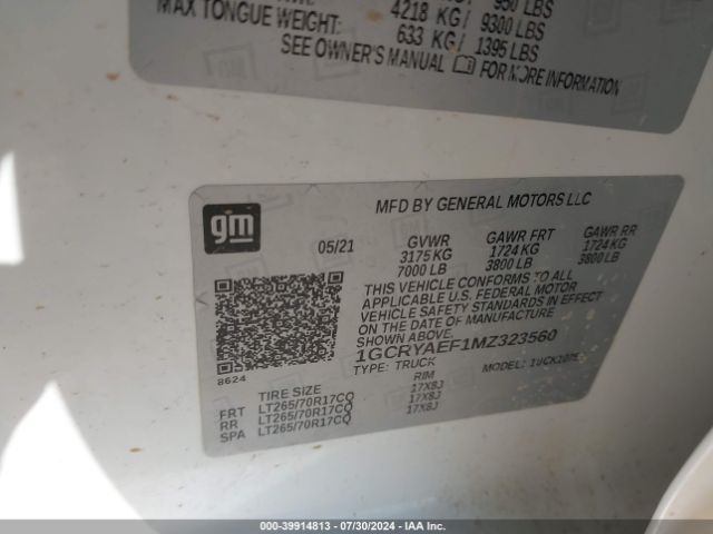 1GCRYAEF1MZ323560 Chevrolet Silverado 1500 4wd Double Cab Standard Bed Wt
