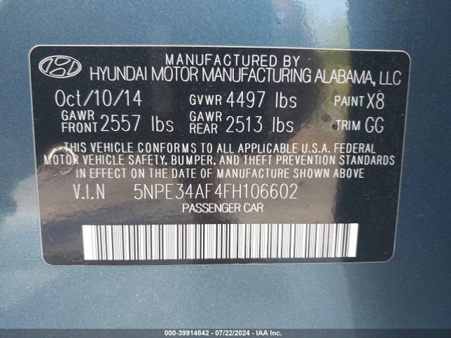 Hyundai Sonata Sport 2015 5NPE34AF4FH106602 Image 9
