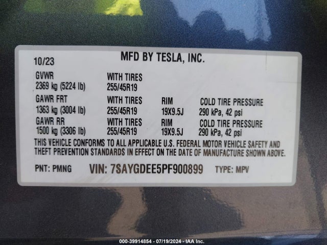 7SAYGDEE5PF900899 Tesla Model Y Awd/long Range Dual Motor All-wheel Drive