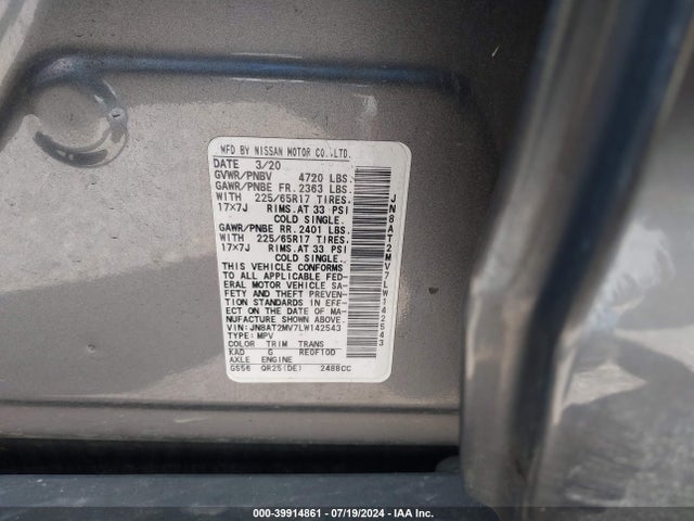 JN8AT2MV7LW142543 Nissan Rogue Sv Intelligent Awd