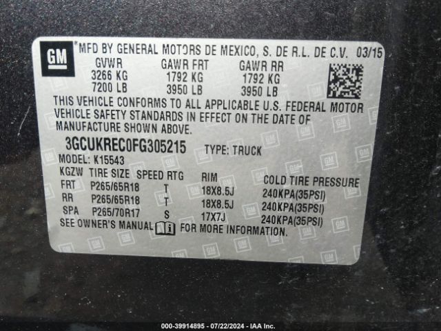 3GCUKREC0FG305215 Chevrolet Silverado 1500 1lt