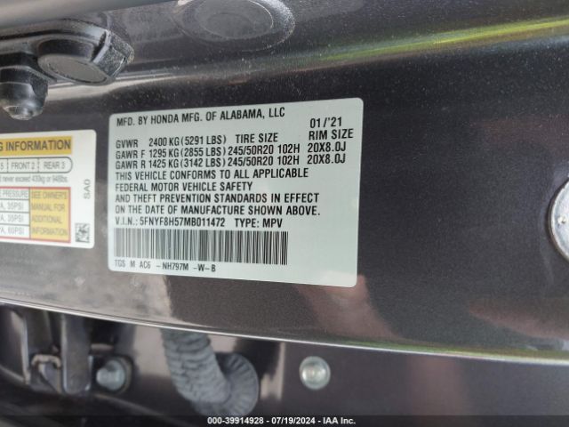 5FNYF8H57MB011472 Honda Passport Awd Ex-l