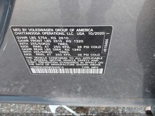 1V2ER2CA5MC544914 Volkswagen Atlas 3.6l V6 Sel