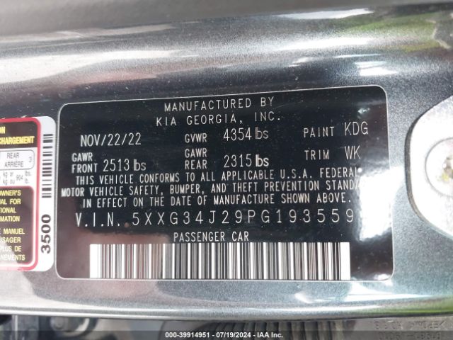 5XXG34J29PG193559 KIA K5 EX