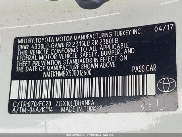 NMTKHMBX5JR012600 Toyota C-hr Xle Premium