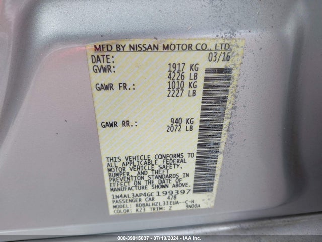 Nissan Altima 2.5 Sr 2016 1N4AL3AP4GC199397 Image 9
