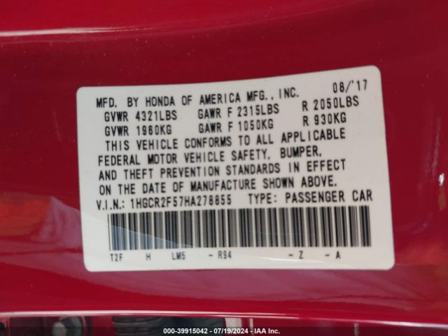 1HGCR2F57HA278855 Honda Accord Sport