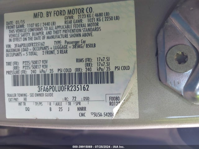 Ford Fusion Hybrid Se 2015 3FA6P0LU0FR235162 Image 9