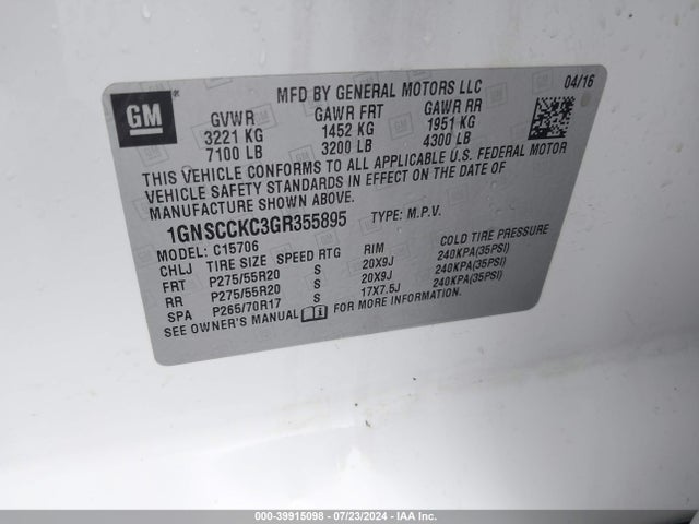 1GNSCCKC3GR355895 Chevrolet Tahoe Ltz