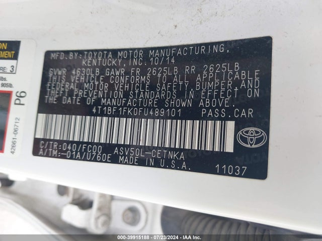 Toyota CAMRY LE 2015 4T1BF1FK0FU489101 Image 9