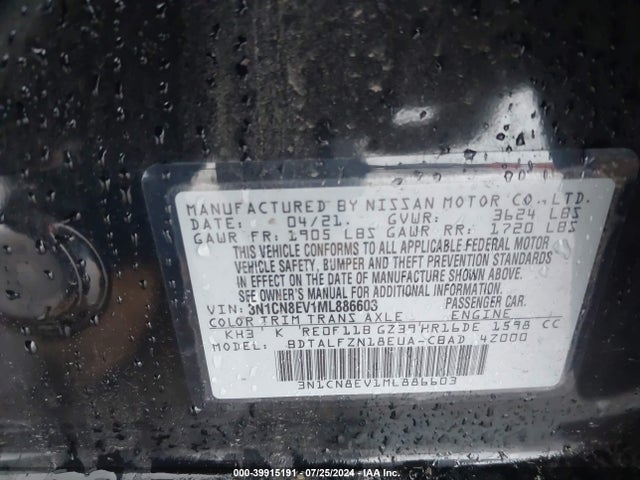 Nissan Versa Sv Xtronic Cvt 2021 3N1CN8EV1ML886603 Image 9