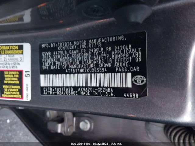 4T1B11HK7KU285594 Toyota CAMRY LE