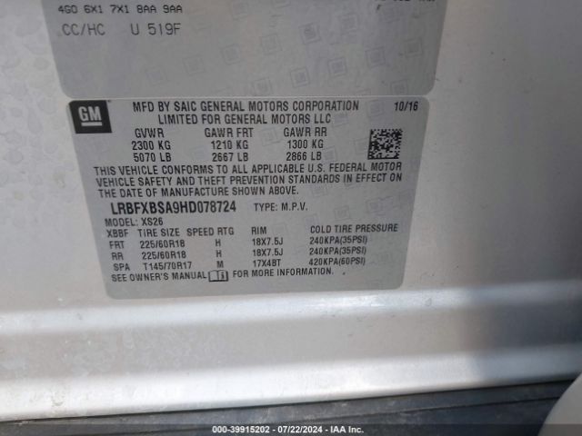 LRBFXBSA9HD078724 Buick Envision Essence