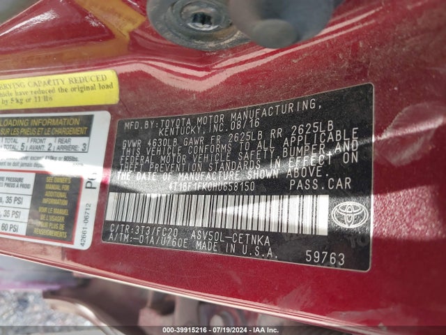 Toyota CAMRY LE 2017 4T1BF1FK0HU658150 Image 9