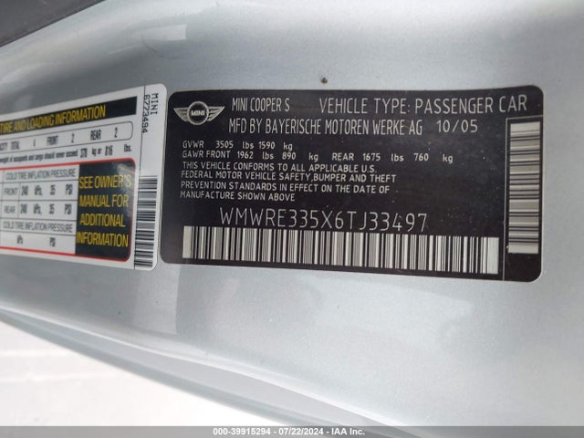 2006 MINI COOPER S WMWRE335X6TJ33497 Photo 8