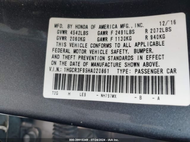 1HGCR3F95HA020861 Honda Accord Touring V6