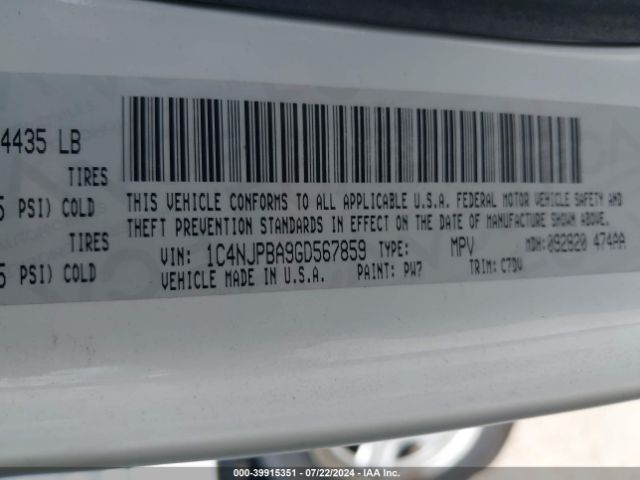 1C4NJPBA9GD567859 Jeep Patriot Sport