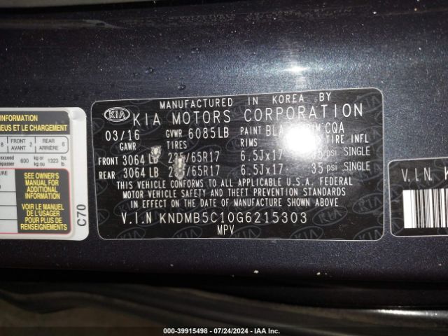 KNDMB5C10G6215303 KIA SEDONA LX