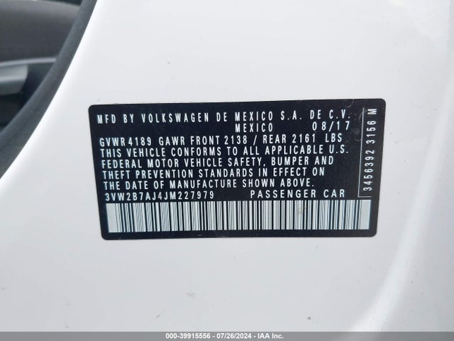 Volkswagen Jetta 1.4t S 2018 3VW2B7AJ4JM227979 Image 9