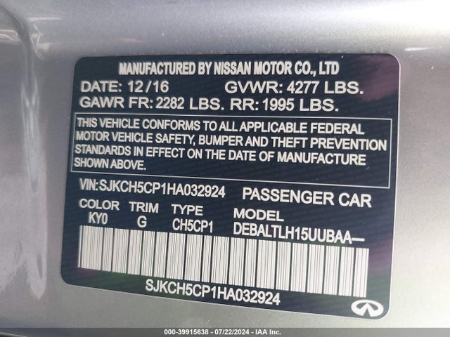SJKCH5CP1HA032924 Infiniti Qx30 Sport