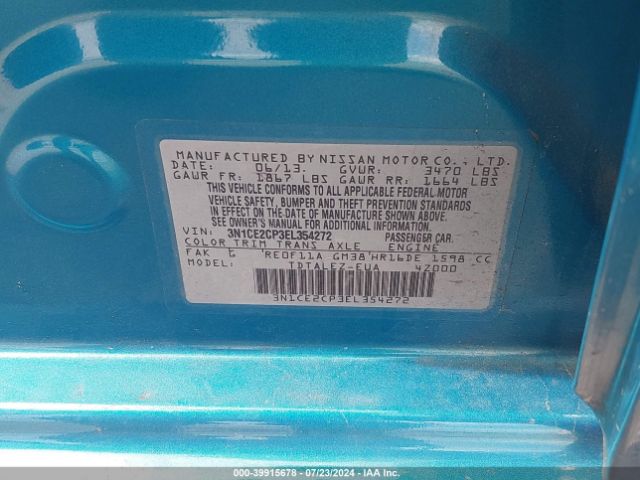 3N1CE2CP3EL354272 Nissan Versa Note Sv