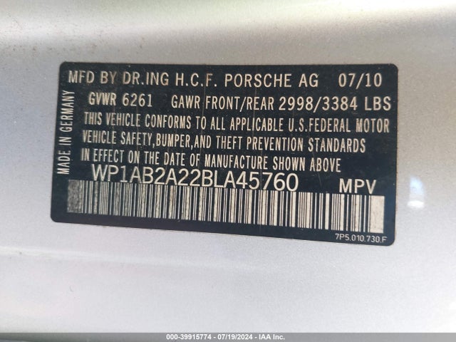 2011 PORSCHE CAYENNE WP1AB2A22BLA45760 Photo 8